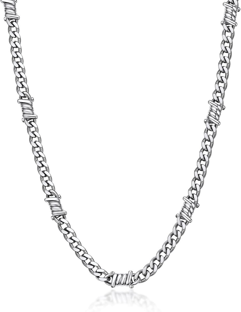 Cuban Chain Barbed Wire Choker voor Mannen en Vrouwen - Zwart Stalen Gothic Ketting met Doorns, Punk Sieraad en Cadeauverpakking