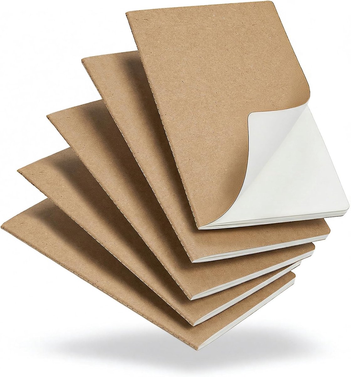 SnelShoppen - Set van 5 Kraft Notebooks A5 met 60 Onbedrukte Pagina's, 21 x 14 cm, Natuurlijke Kraft Cover, Ideaal voor School, Tekeningen en Notities