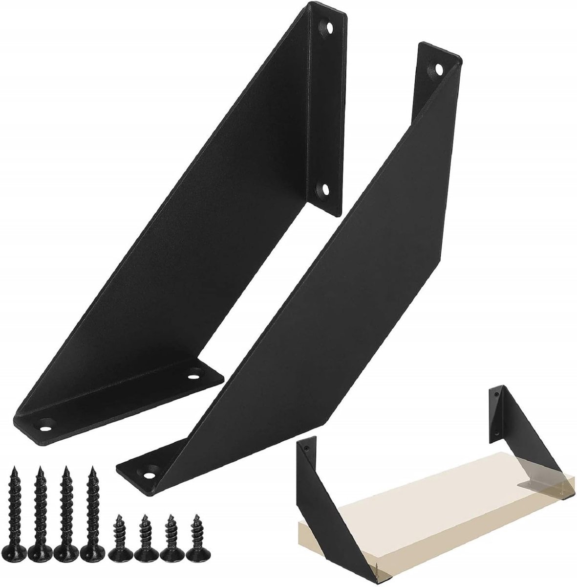 SnelShoppen - Zwarte Stevige Planken Steun, Zware Duty IJzeren Hoekplank Beugels, Set van 2, 20cm, Voor Keuken, Woonkamer, Tuin