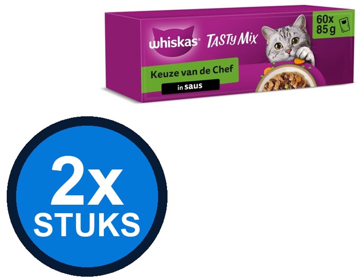 2x Whiskas - 1+ pouch adult saus selectie van de chef mp 60x85gr