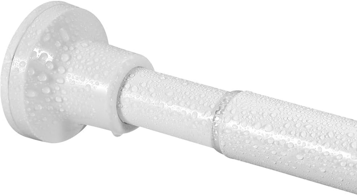 SnelShoppen - Douchegordijnroede zonder boren, verstelbaar 74-134 cm, roestvrij staal, wit, antislip, voor badkamer en kast