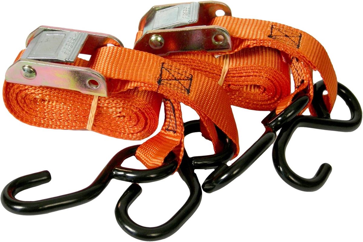 SnelShoppen - 2x 3m Motorfiets Straps met Buckle & Haak - Hoogwaardige Polyester & Polypropyleen - 25mm Breed - Geschikt voor Trailer Bevestiging