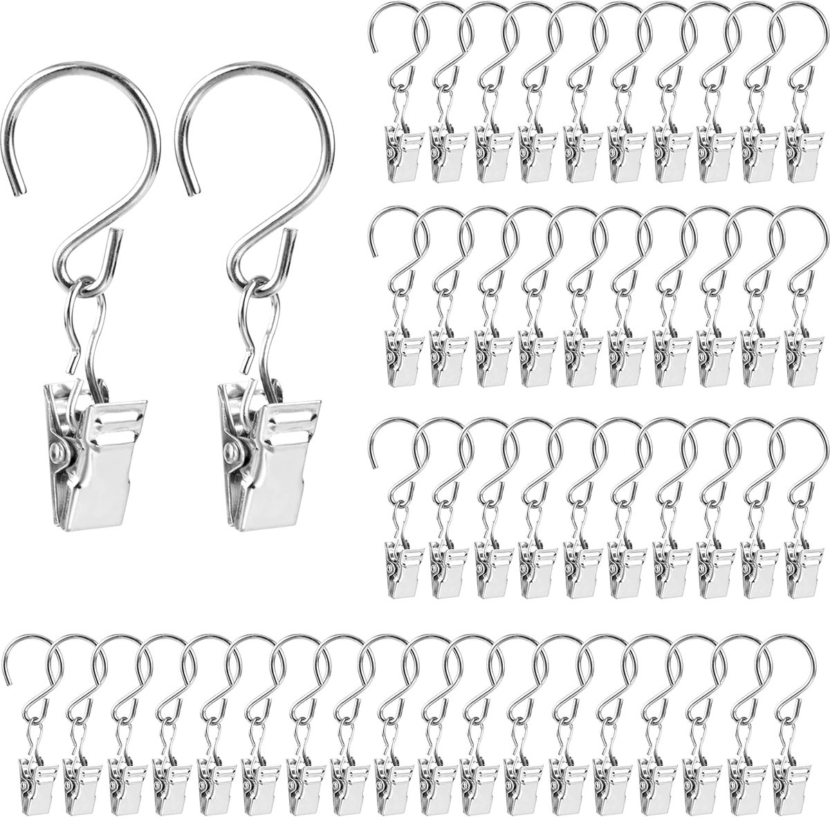 SnelShoppen - 50 Stuks Curtain Clips, Sterke Metalen Clips met S Haak, Voor Het Ophangen van Gordijnen, Foto's en Lampen, Perfect voor Kerstfeest en D