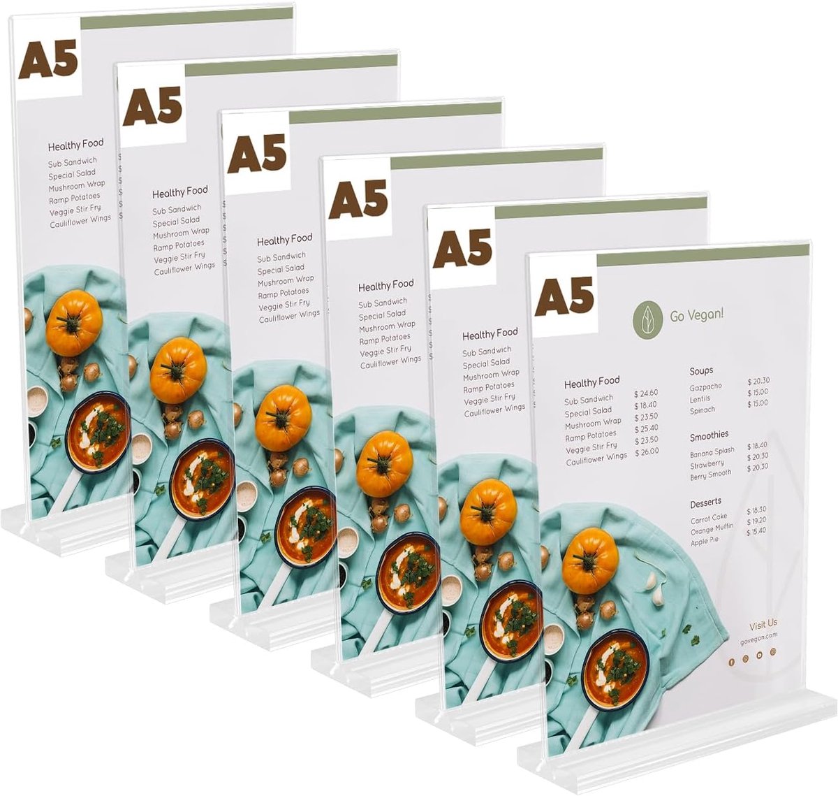 SnelShoppen - 6 Pcs A4 T Stand Acryl Tafelstandaard voor Menukaarten, Prijsetiketten, Flyers en Foto's - Dubbelzijdig, Transparant, Ideaal voor Restau