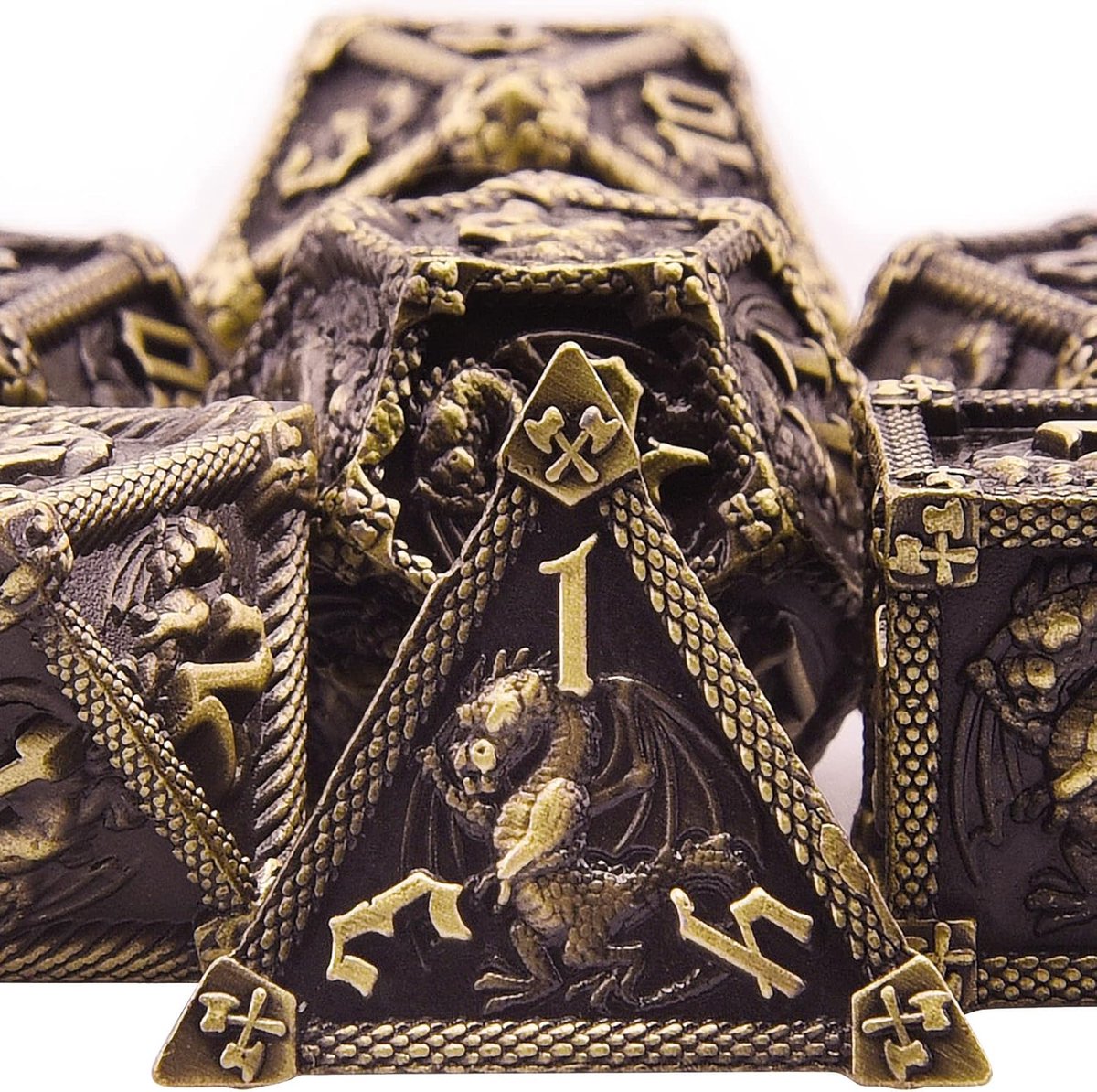 SnelShoppen - Polyhedrale Metaal Dobbelstenen Set voor DND - 7-delige Antiek Bronzen D20 D12 D10 D% D8 D6 D4 - Ideaal voor Rollenspellen en Bordspelle
