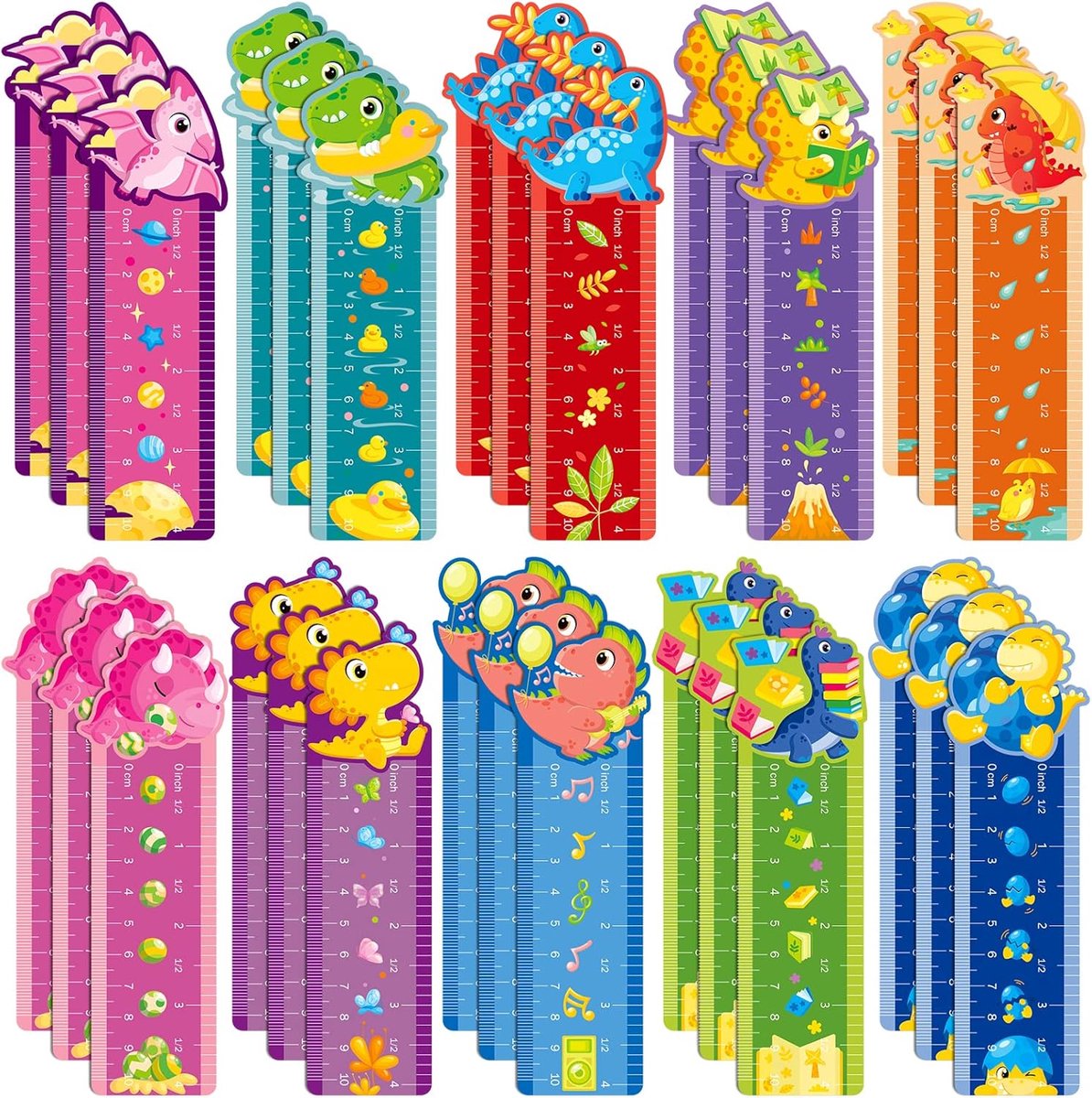 SnelShoppen - 30 Stuks Dinosaurussen Papieren Boekenleggers Set voor Kinderen, Kleurrijk, Eco-vriendelijk, Perfect voor School, Kantoor en Bibliotheek