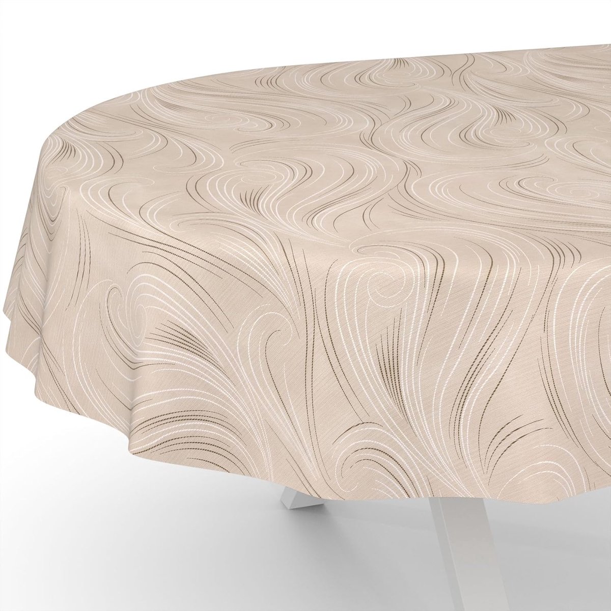 SnelShoppen - Wasbare oliekleed tuintafel, abstract modern design, geometrische patronen, beige oval, 200 x 140 cm, perfect voor buiten, feest, campin