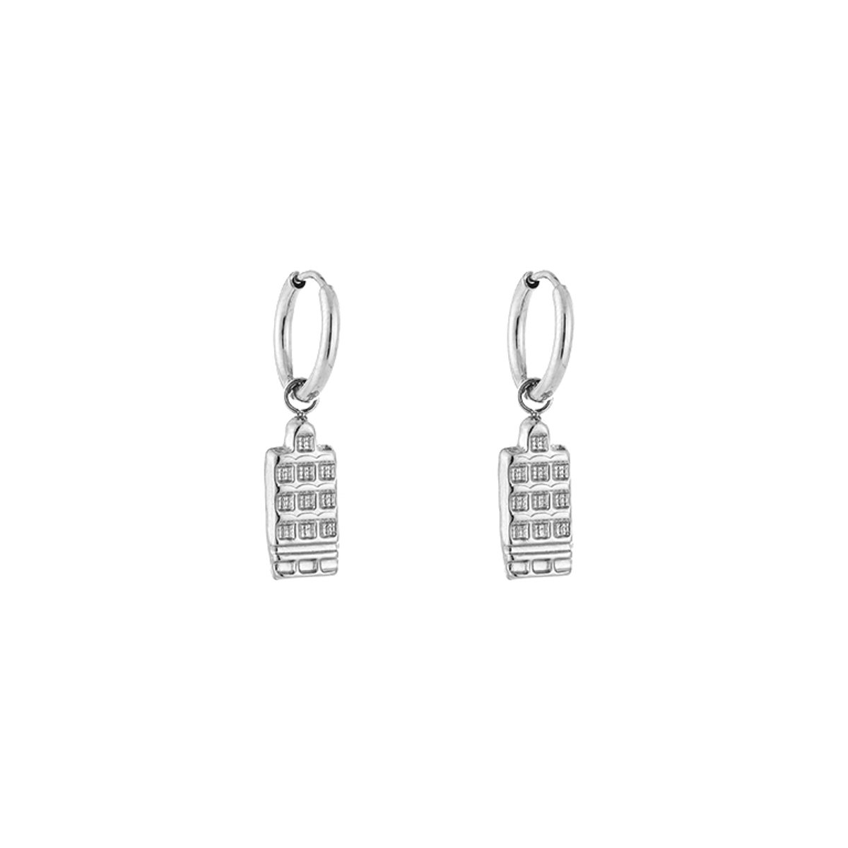 Stainless Steel Amsterdams Grachtenpand Bedel Oorringen – Iconische & Minimalistische Hoops – RVS - Zilver
