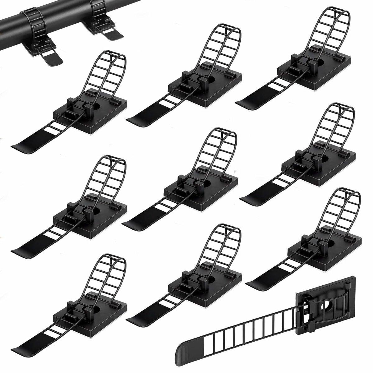 SnelShoppen - 50 stuks zelfklevende kabelhouders, verstelbare kabelclips, herbruikbare kabelklem voor bureau, muur, kantoor, werkplaats, zwart, ABS-ku