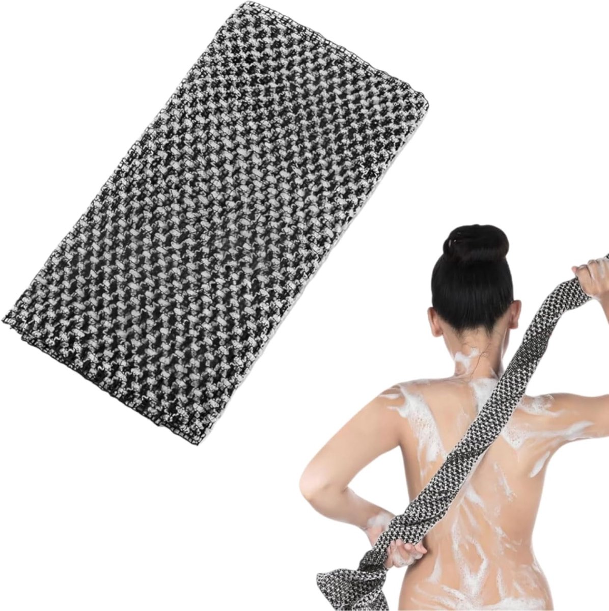 SnelShoppen - Peeling Douchehanddoek - Exfoliërende Antibacteriële Scrubhanddoek - Extra Lange Badhanddoek - Zwart - Voor Mannen en Vrouwen - Perfect