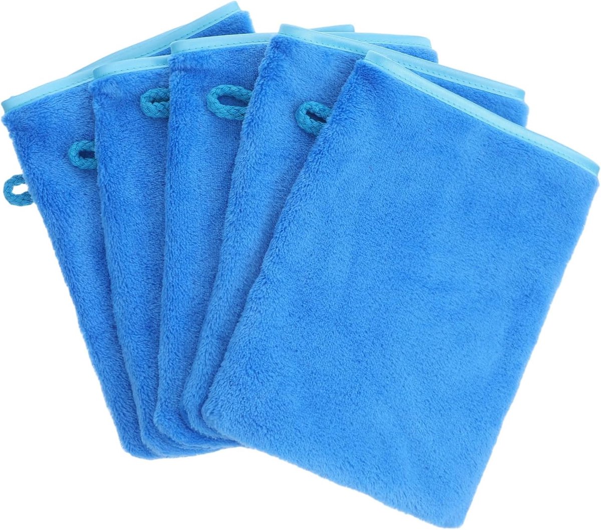 SnelShoppen - Pack van 5 Microfibre Washandjes 20 x 15 cm Coral Velours Herbruikbare Soft Face Handschoen Blauw voor Ultieme Reiniging en Make-up Verw