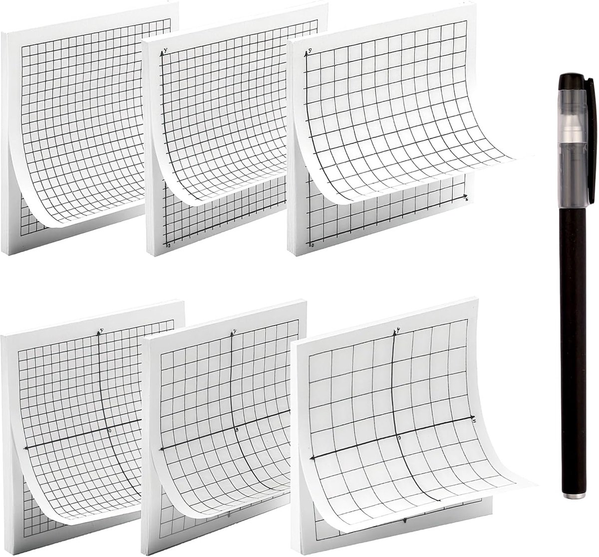SnelShoppen - Pack van 6 Zelfklevende Notities & Plaknotities 7.5 x 7.5 cm voor Kantoor, Studenten en School + 1 Zwarte Balpen voor Organiseren en Not