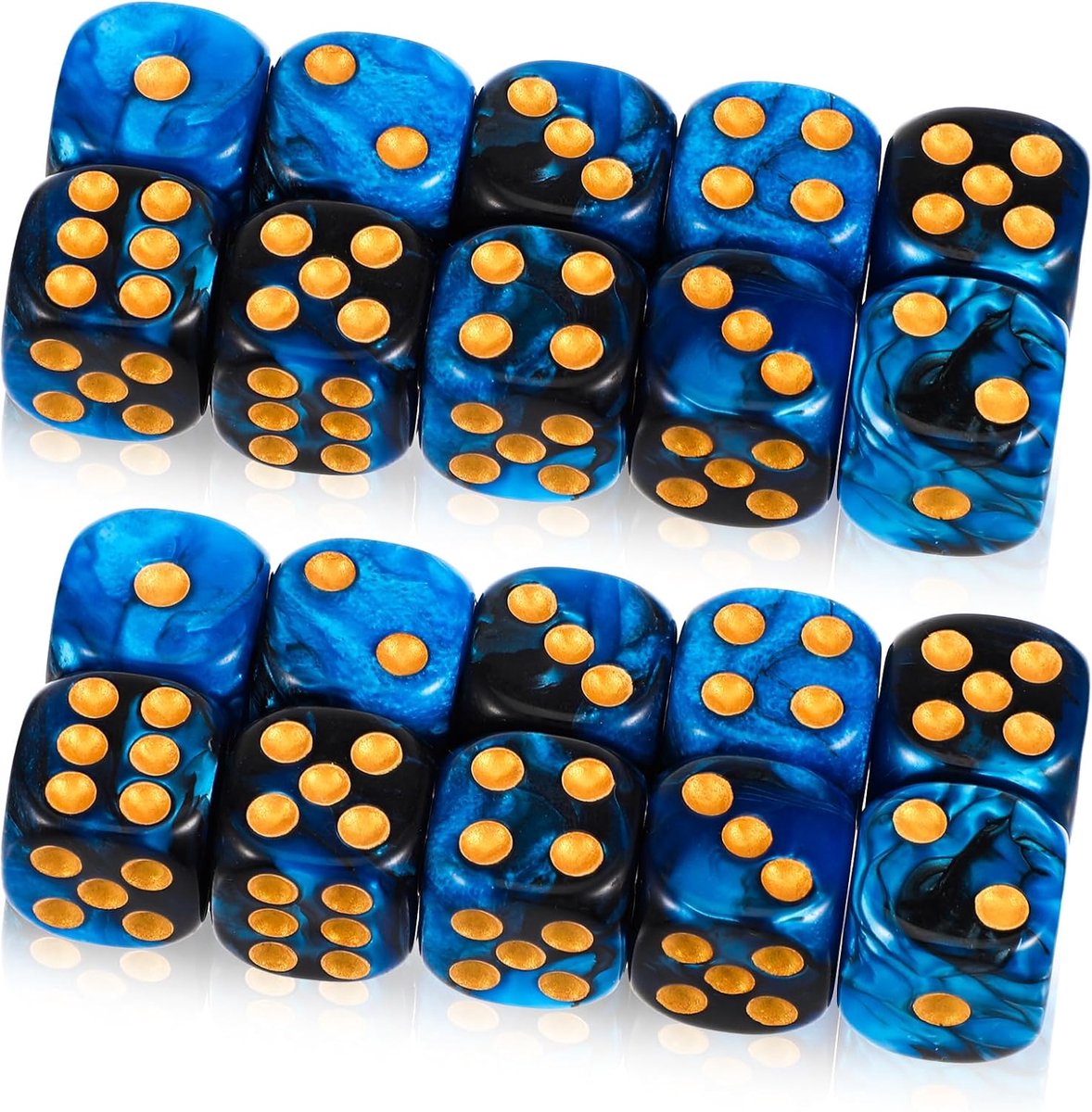 SnelShoppen - Polyhedral D6 Dobbelstenen Set van 20 Stuks - 16mm Blauw Acryl met Gouden Accenten - Kleurrijke Dobbelstenen voor Spellen en Feestjes