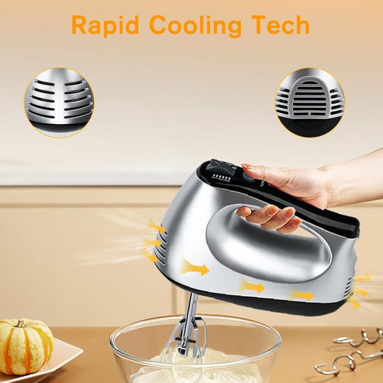 SnelShoppen - Elektrische Handmixer met 5 Snelheden en Turbo Knop, Anti-Spat Garde, 300W, Inclusief 6 RVS Opzetstukken, Perfect voor Bakken in de Keuk van Snelshoppen — afbeelding 4