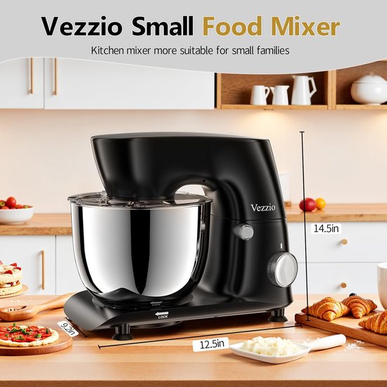 SnelShoppen - Blender 5.5 QT, 10-Weg Kantelkop, Keuken Mixer met RVS Kom, Kneedhaak, Garde, Compact & Lichtgewicht, Zwart voor Thuisgebruik van Snelshoppen — afbeelding 4
