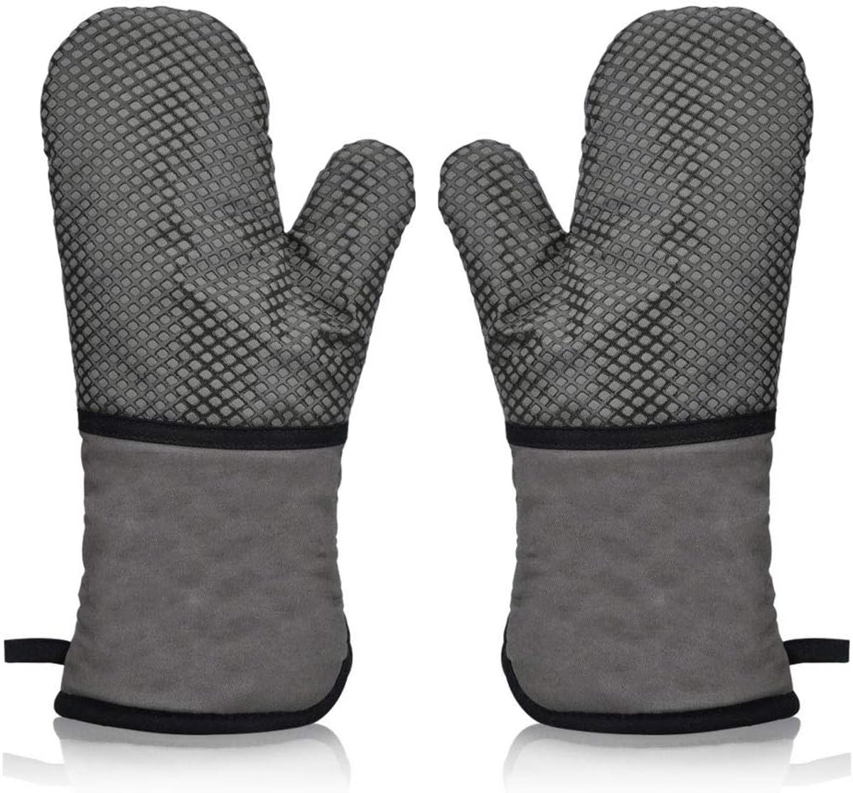SnelShoppen - Ovenwanten Keuken Professioneel, 2 Stuks Lange Dikke Ovenhandschoenen Silicone & Polyester Warmtebestendig Grijs, Antislip Voor Dagelijk