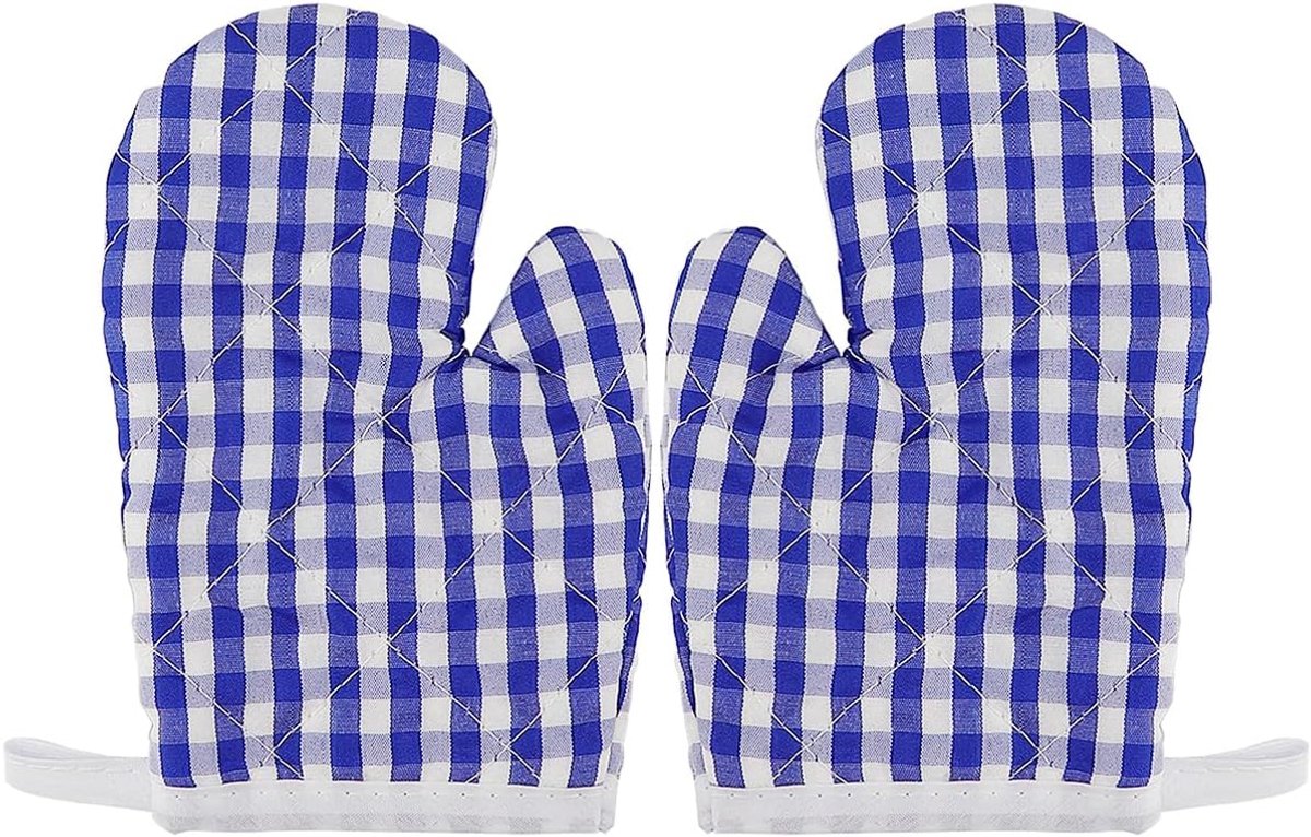 SnelShoppen - Kookhandschoenen voor Kinderen - Hittebestendige Keukenhandschoenen - Zachte Geruite Ovenhandschoenen - Donkerblauw - 1 Paar voor Jongen