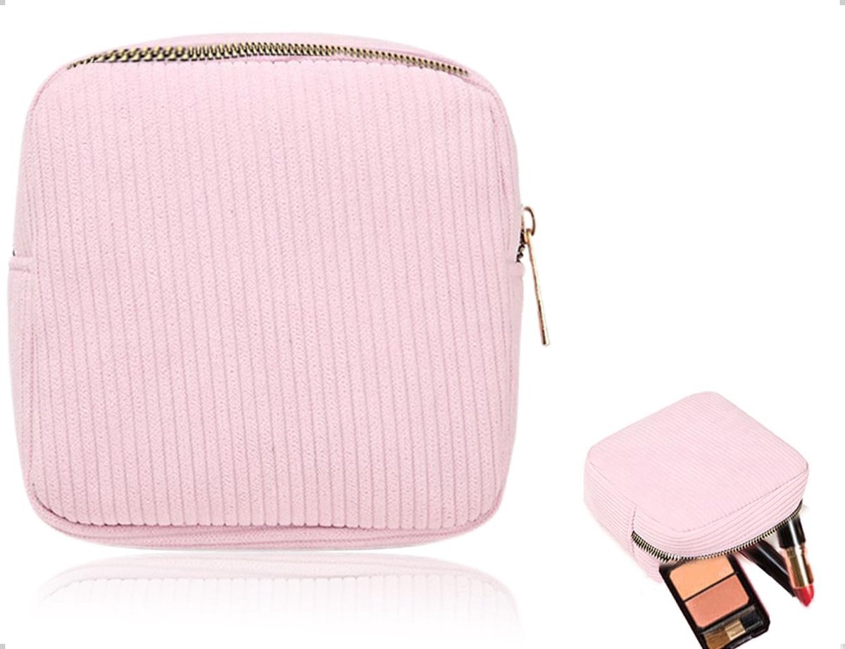 SnelShoppen - Tampon Storage Bag met Rits - Reis Tampon Opbergzak van Katoen - Kleine Cosmetica Tas voor Meisjes en Vrouwen - Roze 14.5x13cm