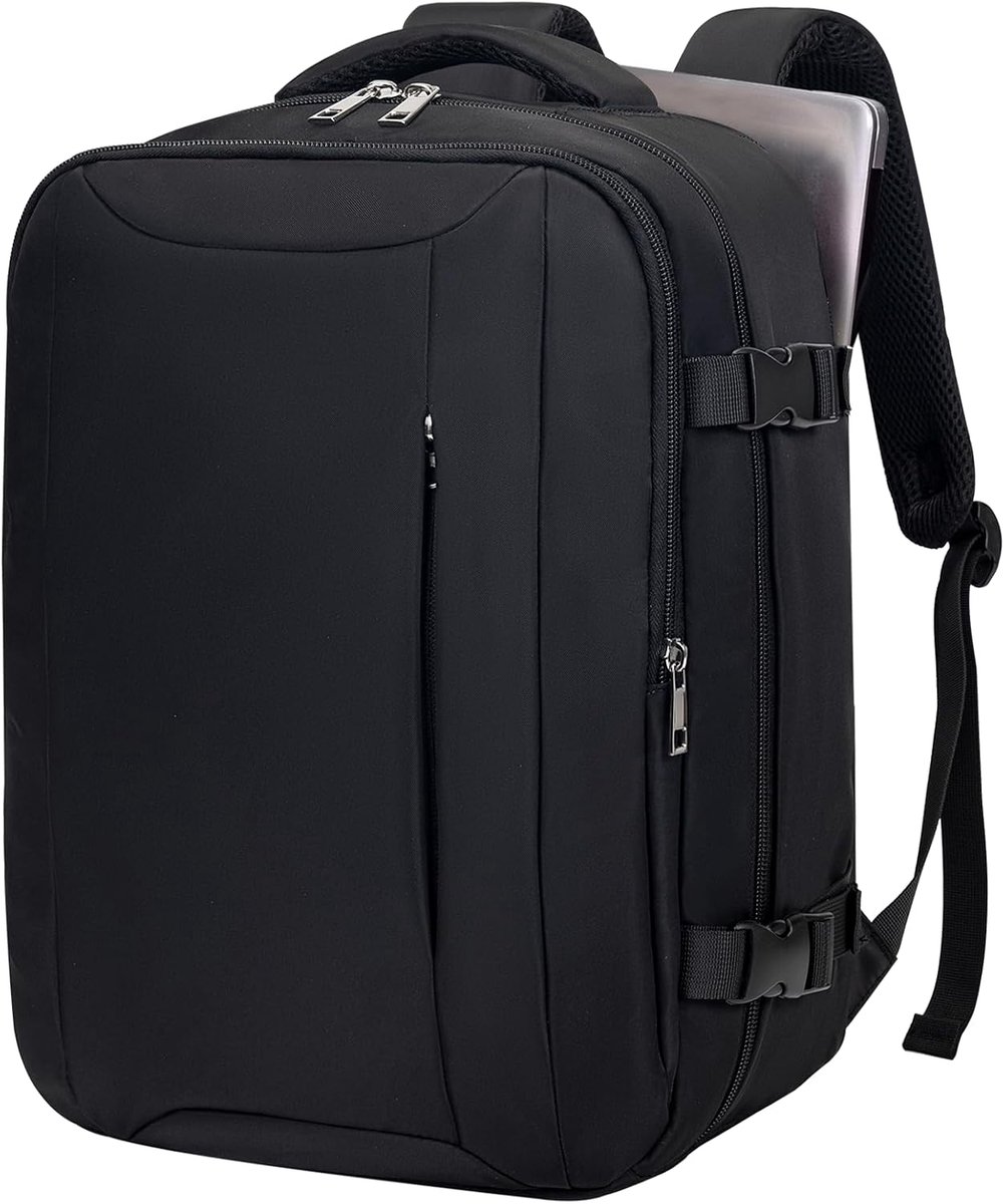 SnelShoppen - Reisrugzak 40x30x20 cm met Diefstalbeveiliging, Ideaal voor Vliegreizen, Zwart, Voor Dames en Heren, Multifunctionele Rugzak voor Weeken