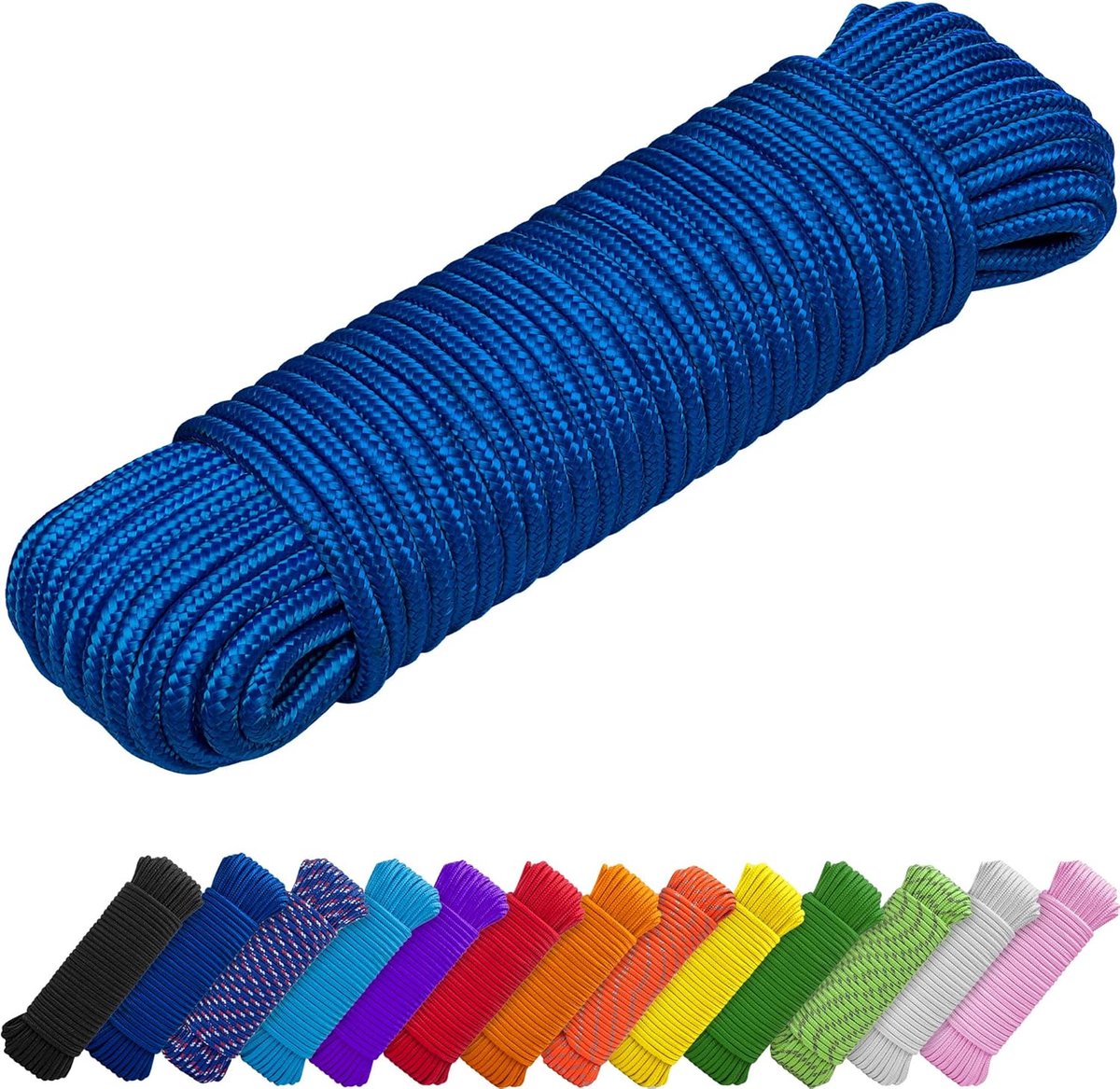SnelShoppen - Sterke Allround Touw 27.5M x 7mm (1/4 Inch) Blauw - Lichtgewicht Polypropyleen Nylon Diamant Gevlochten Touw voor Camping, Creatieve Klu