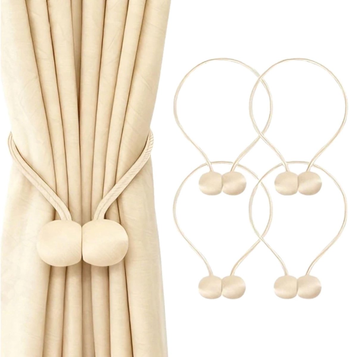 SnelShoppen - 4 Pcs Magnetische Gordijnhouders, Sterke Magneten, Dubbele Schroefbevestiging, Dikke Touwsluiting, Voor Thuis en Kantoor Decoratie