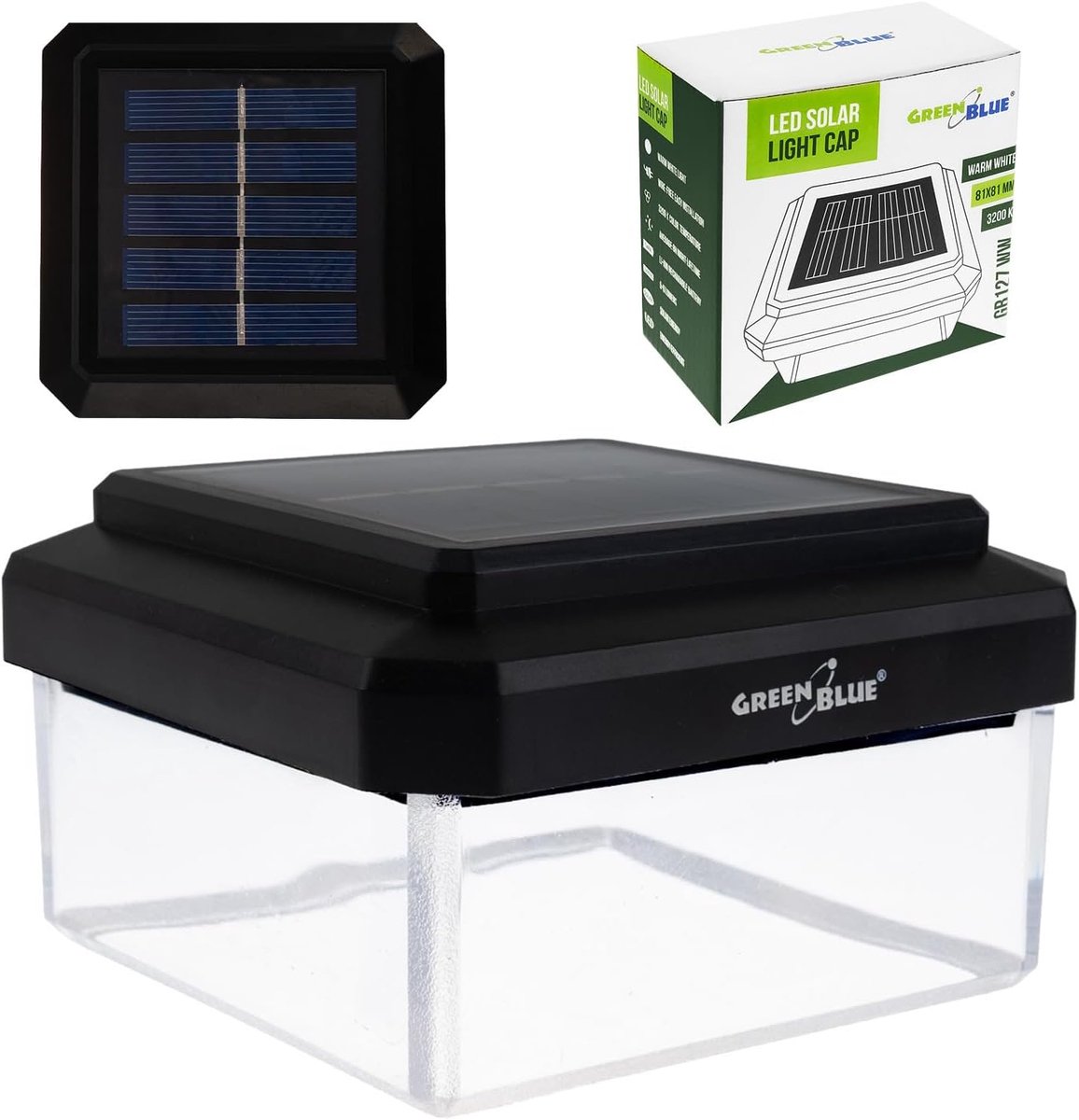 SnelShoppen - Solar Lamp Paal Schaduw 100x100mm Buitenverlichting Warm Wit 3200K Tuinlamp Automatische Sensor 8 LED Waterdicht voor Tuin Patio Oprit