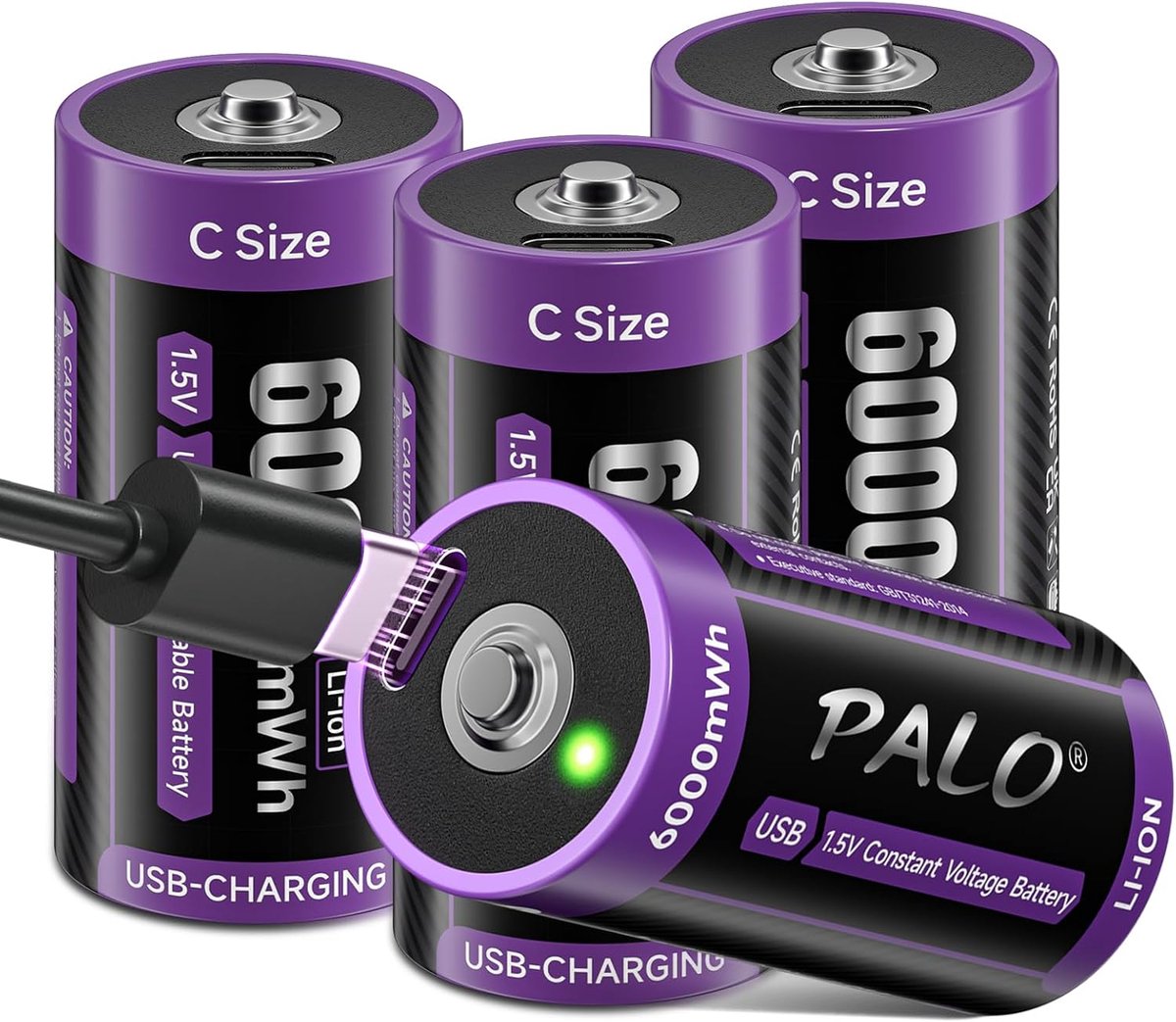 SnelShoppen - USB-C Baby C Batterijen LR14 1.5V 6000mWh Oplaadbare Lithium Batterijen met Snellader, 4 Stuks, Ideaal voor Speelgoed, Camping en Huisho