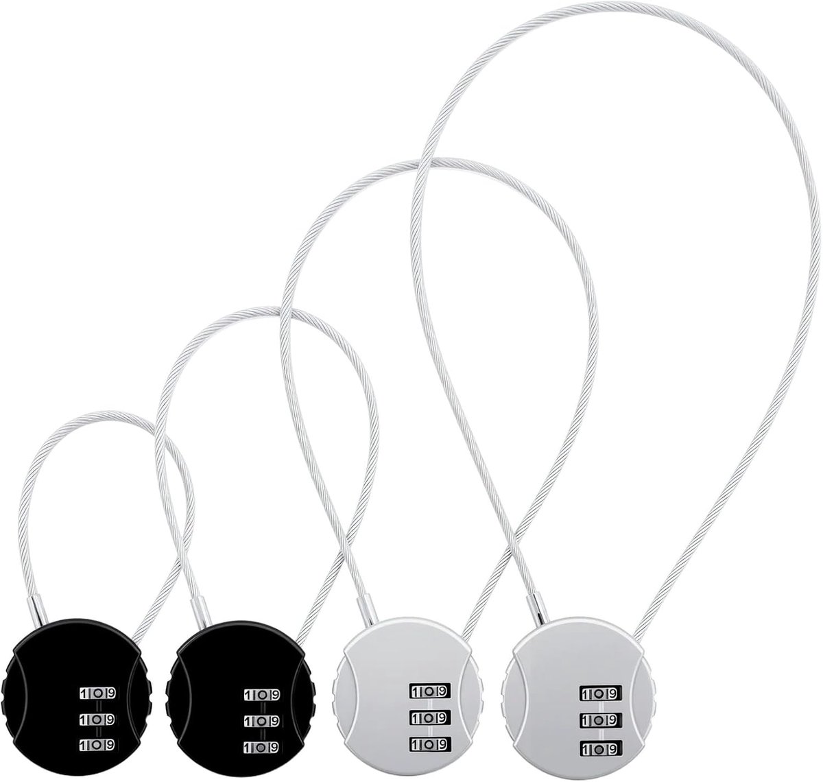 SnelShoppen - 4pcs Combinatieslot met Stalen Kabel - 3 Cijfers Hangslot - Waterdicht en Corrosiebestendig - Ideaal voor Vliegtuigen, Tuin, Camping en