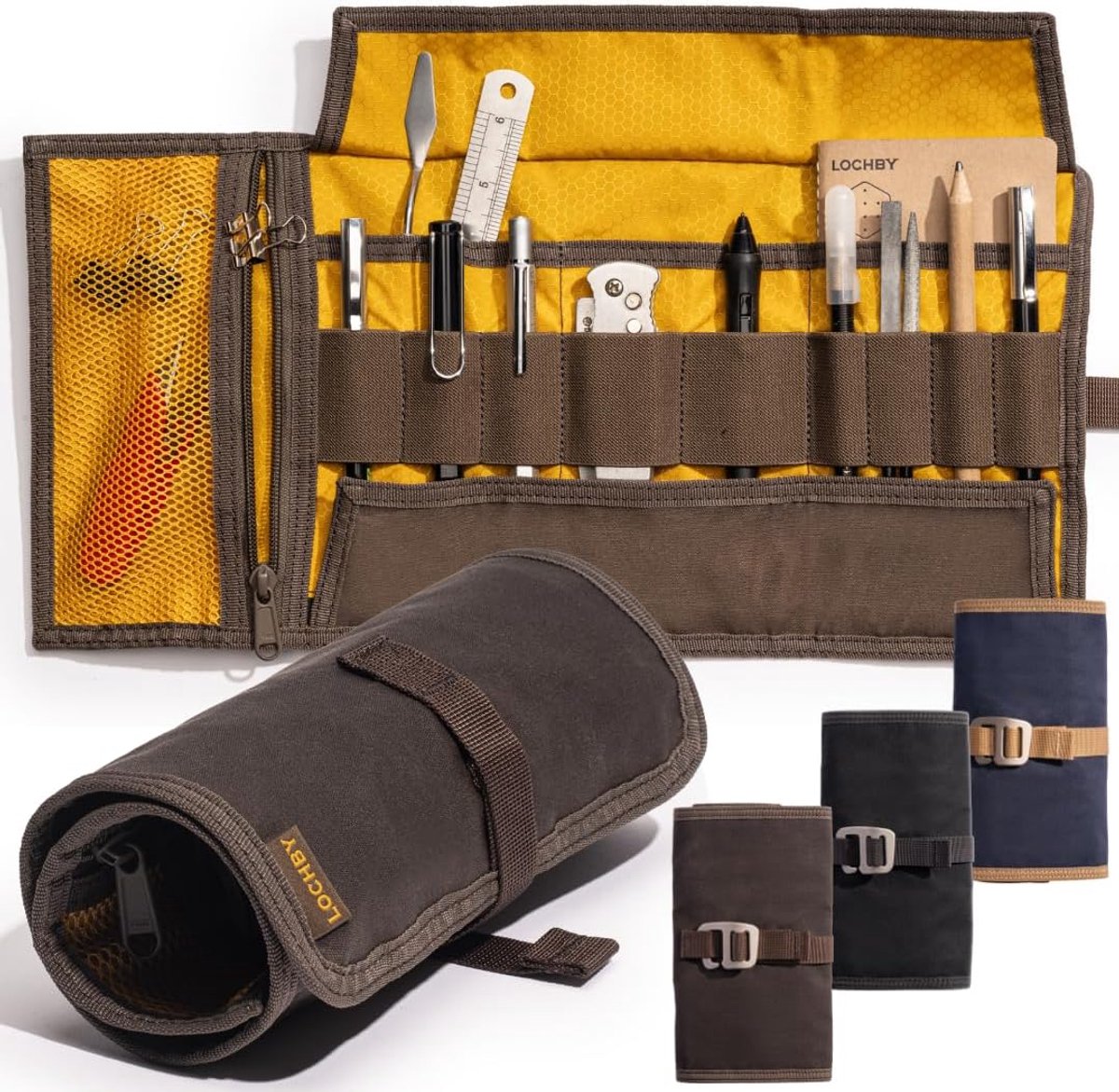 SnelShoppen - LOCHBY Tool Roll 20x40 cm - Waterdichte Organizer voor Pens, Gereedschap en Toilettas - Duurzaam Waxed Canvas - Minimalistisch en Tactic