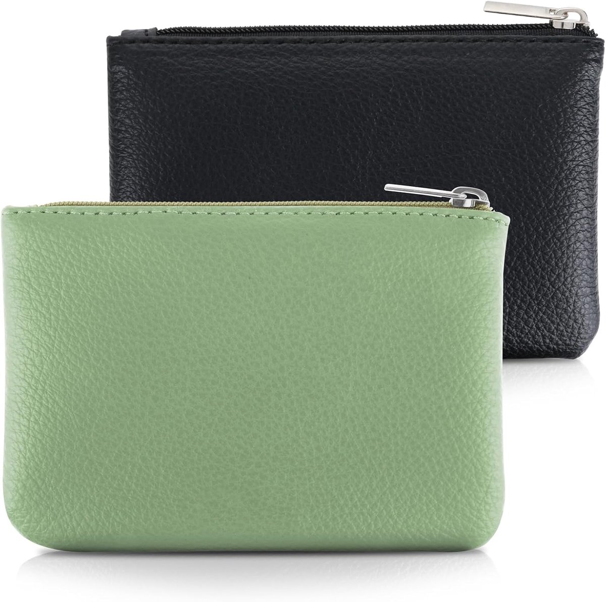 SnelShoppen - 2 Pack Dames PU Rits Portemonnee voor Creditcards, ID, Sleutels, Oordopjes, Lipstick - Zwart + Lichtgroen - Compact & Handig voor Feestj