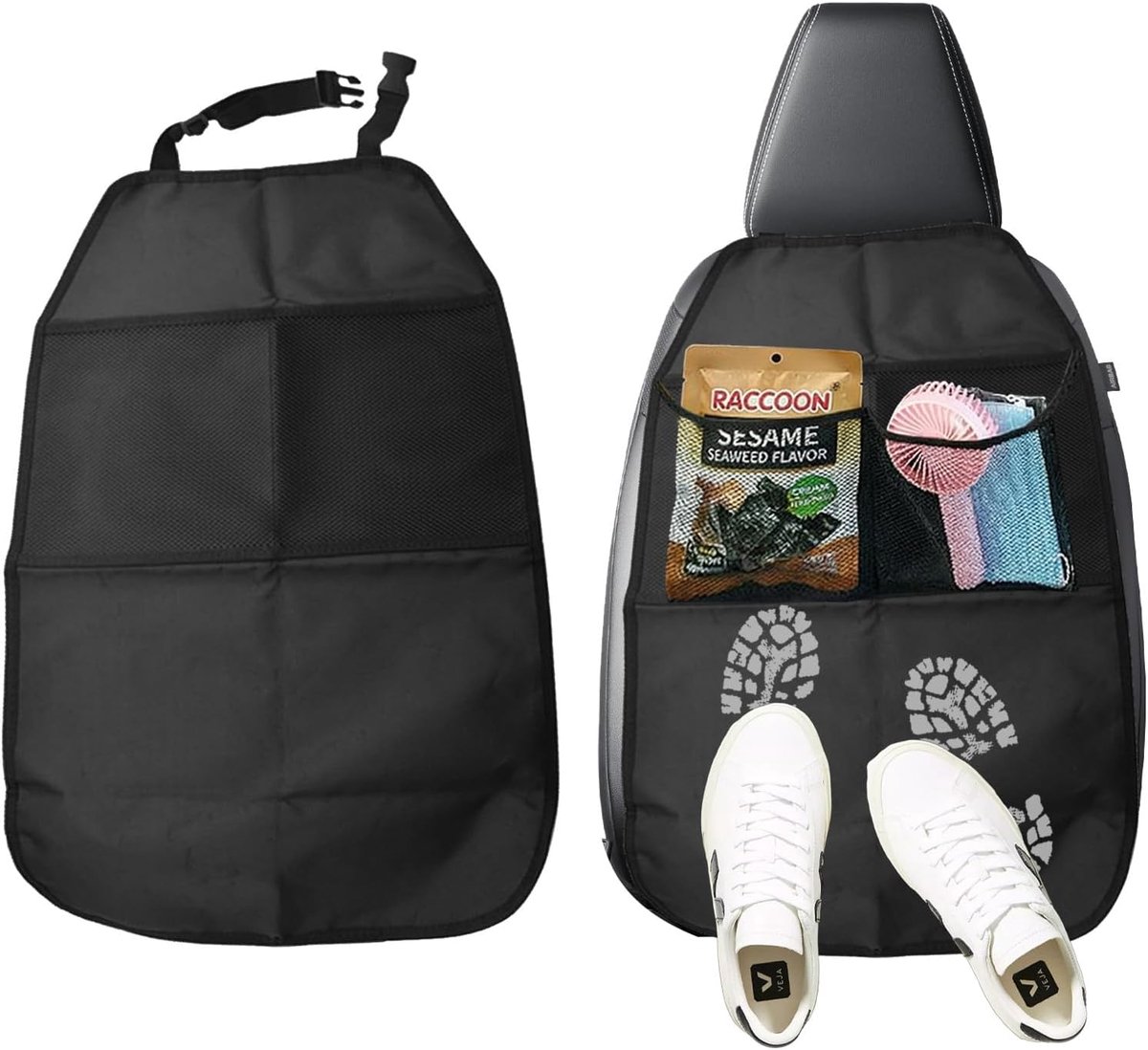 SnelShoppen - 2-Piece Kinderen Auto Zitplaats Beschermer met Opbergzak - Slijtvaste Auto Organiser Zwart Universeel - Perfect voor Kinderen