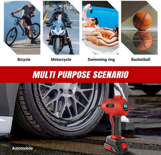 Velori Accu Bandenpomp 180 PSI - Draagbare Luchtcompressor - Elektrische Luchtpomp - Bandenpomp met Digitale Manometer - 21V Accu - Auto Fiets Motor — afbeelding 4