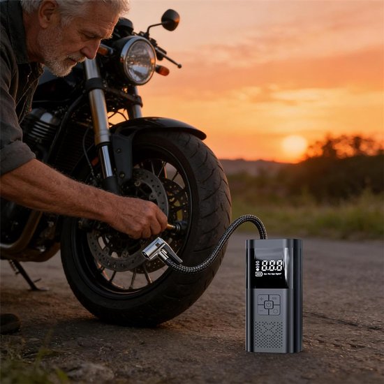 Draagbare elektrische fietspomp, draadloze bandenpomp met digitaal display, 150 PSI luchtpomp met manometer, voor auto, motor, fiets en bal, onmisbaar auto-accessoire voor mannen, Zwart — afbeelding 3