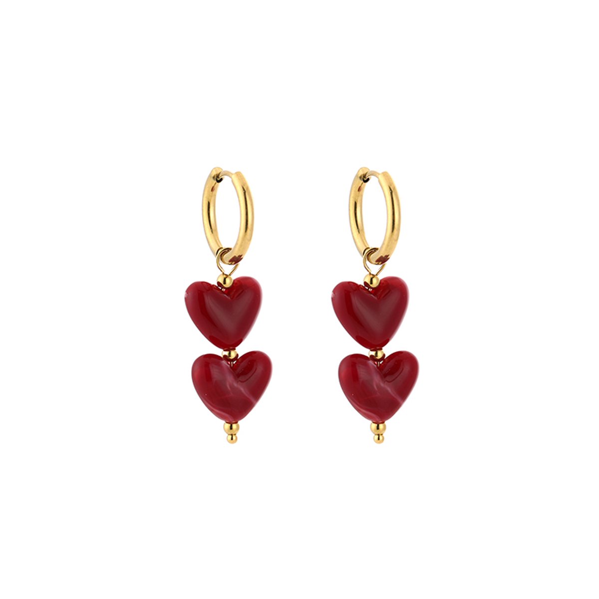 Stainless Steel Gelaagde Transparante Hart Bedel Oorringen – Romantische Lineaire Hoops – RVS - Rood