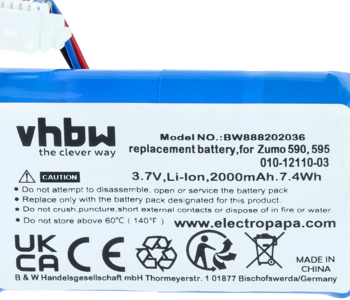 vhbw-vervangingsbatterij voor Garmin 616-00077-00, 010-12110-003, 361-00077-10, 010-12110-03, 361-00077-00 voor GPS-navigatie (2000 mAh, 3,7 V, Li-ion)