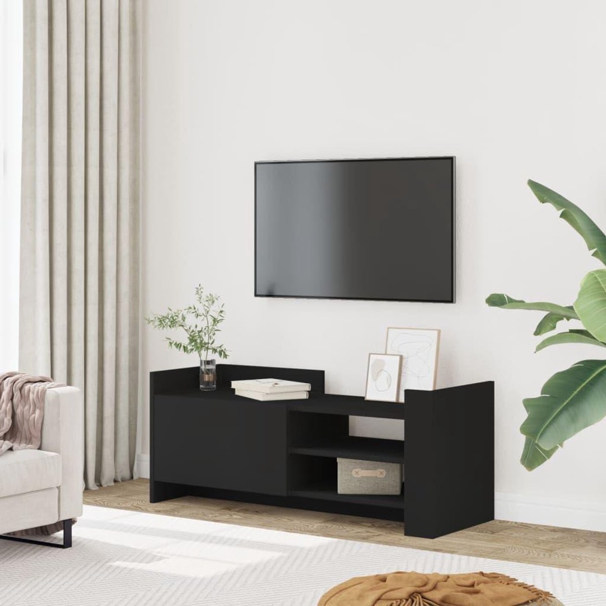 TV-kast composiethout - Bijzetkast opbergkast - Woonkamer organiseren - Flexibele montage - 100 x 35 x 40 cm - Zwart