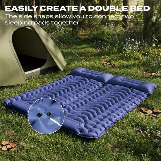 Zelfopblazende slaapmat - Kampeer matras - Outdoor slapen - Geïntegreerd hoofdkussen - 8 cm dik - Marineblauw — afbeelding 4