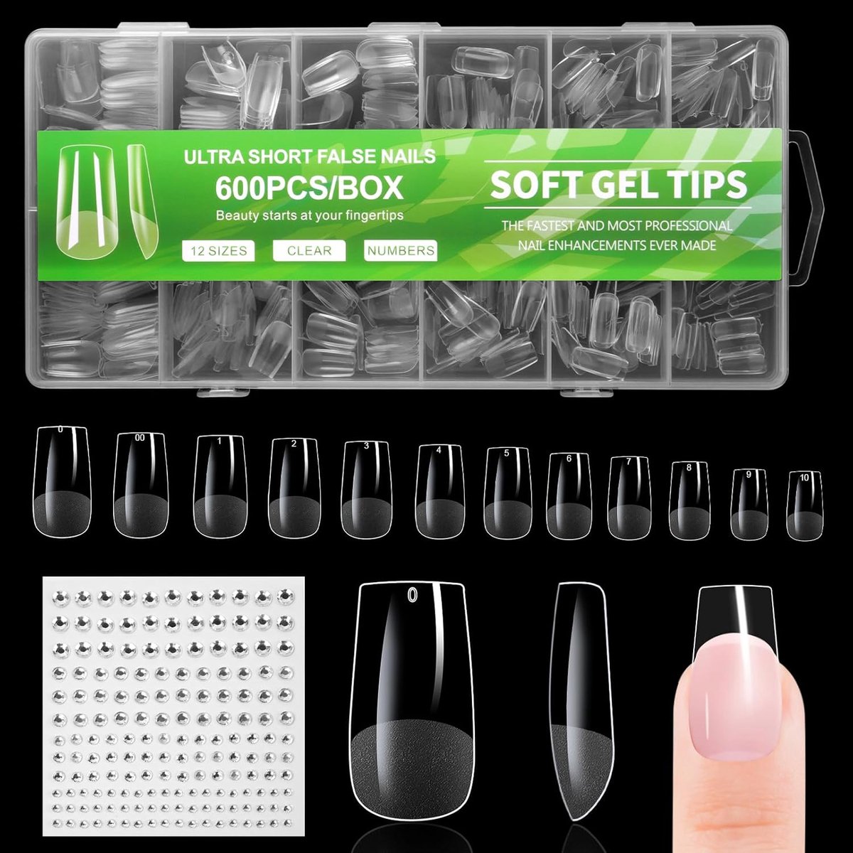 SnelShoppen - Kunstnagels Tips, Soft Gel Full Coverage Nageltips, Duidelijke Acrylnagels, Nagelverlenging Set voor DIY Manicure Nail Art Salon (600 St