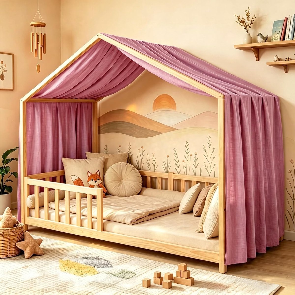 SnelShoppen - Huisbed Luifel voor Kinderen, 100% Katoen, Decoratieve Tent voor Slaapkamer, Speelkamer, Meisjes en Jongens, Droombed, Witte Kleur, Gesc