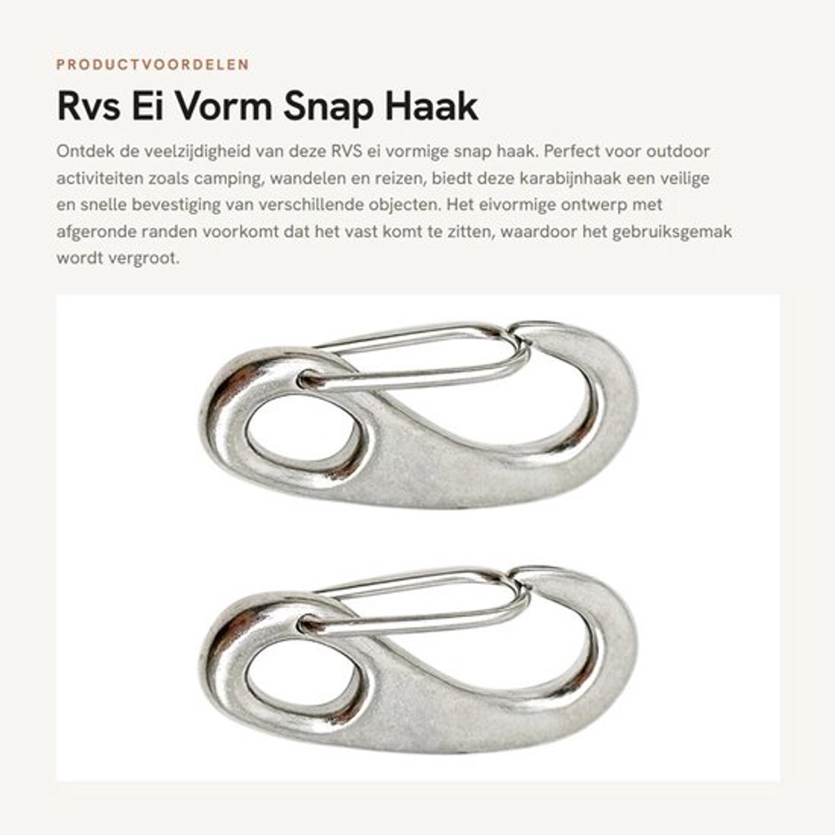 Snaphaak Eivormig Ontwerp - Karabijnhaak RVS - Musketonhaak Sleutelhanger - Karabijnhaak met Klikdeur - 30mm/100mm - Voor Outdoor Activiteiten