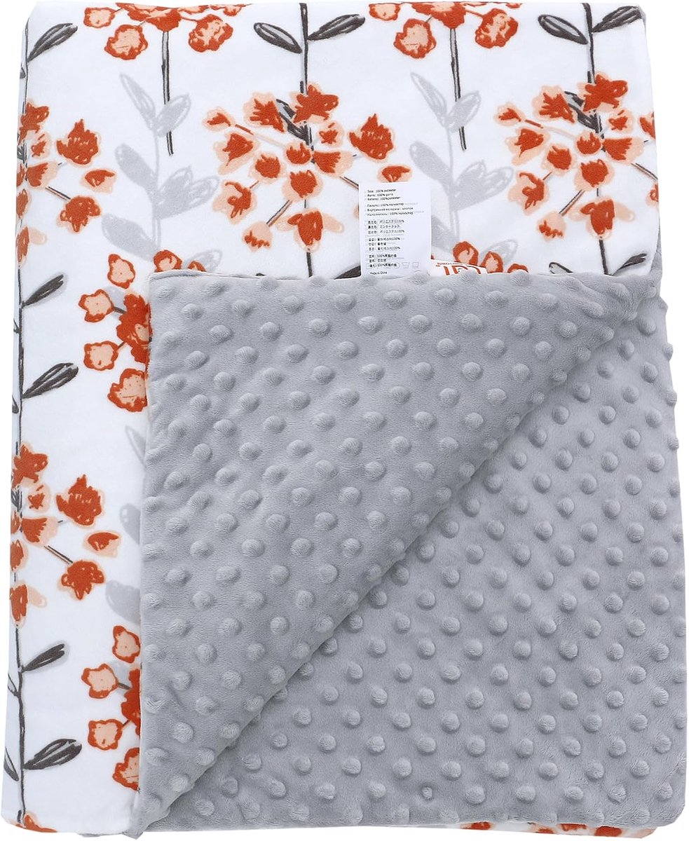 SnelShoppen - LAT Babydeken, Kinderen Dekentje met Minky, Knuffeldeken, Baby Kruiddeken, Unisex Babydeken voor Pasgeborenen, Winter, Rode Bloemen, 100