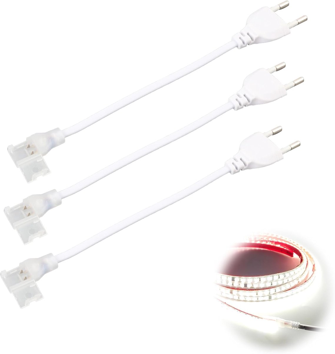 SnelShoppen - Pack van 3 LED Strip Connectors 2-Pin, Zonder Driverless LED Adapter met EU Plug voor COB LED Strips, Perfect voor DIY Verlichting Proje
