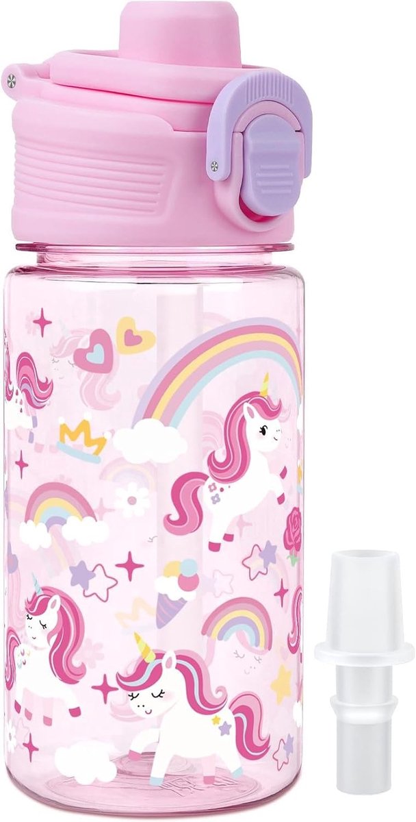 SnelShoppen - Drinkfles voor Kinderen 380 ml, Lekvrije Sluiting, BPA-vrij, Roze Eenhoorn, Ideaal voor School, Reizen en Outdoor Activiteiten