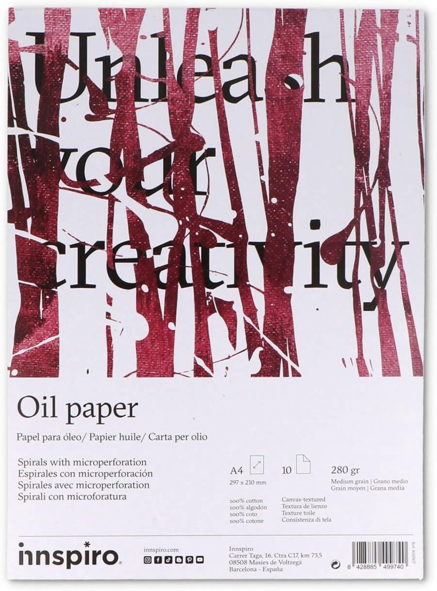 SnelShoppen - Oil Paper Block A4 10 Pages 280g, Acid-Free, Perfect for Heavy Painting Techniques, Ideal for Students, Beginners & Professionals