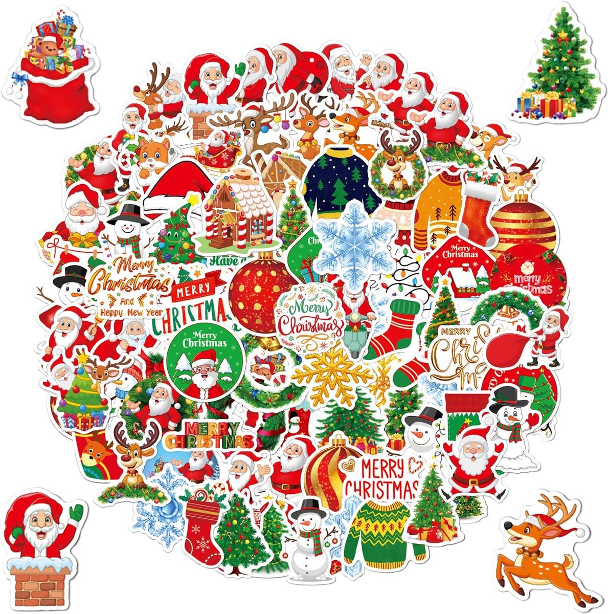 SnelShoppen - Kerst Stickers (Pack van 100) Verwijderbare DIY Wandstickers voor Kinderen, Reizen, Kantoor - Perfect voor Kerstdecoratie