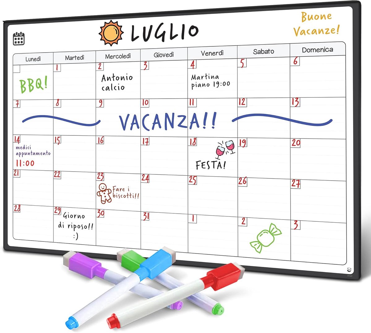 SnelShoppen - Magnetisch Whiteboard Koelkast Kalender - Italiaans, Drooguitwisbaar, Herbruikbaar, Perfect voor Keuken, Organiseren, Maandplanning, 30x