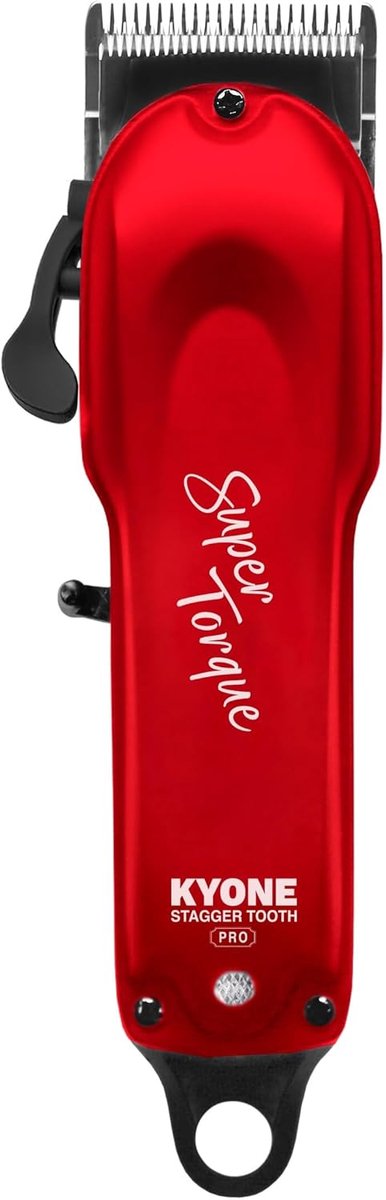 SnelShoppen - Professionele Haartrimmer Kyone Stagger Tooth PRO - Ergonomisch, Rood, RVS Bladen, Lengte-instelling 0.5-4 mm, Voor Thuisgebruik en Kapp