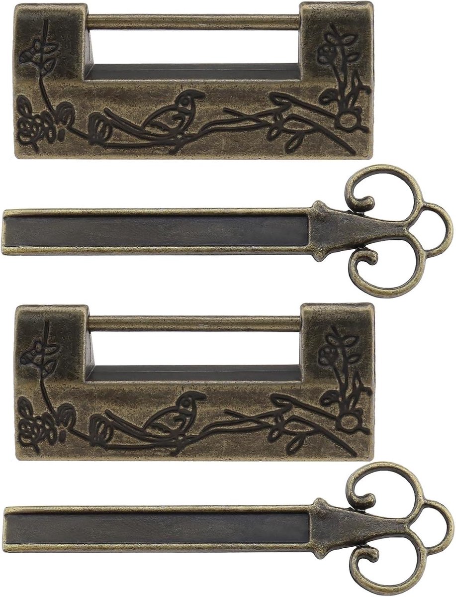 SnelShoppen - 2 Stuks Antieke Hangsloten Met Sleutels - Chinese Stijl Bloemen Vogel Gegraveerde Decoratieve Slot Voor Sieradenboxen, Mini Kasten, Lade