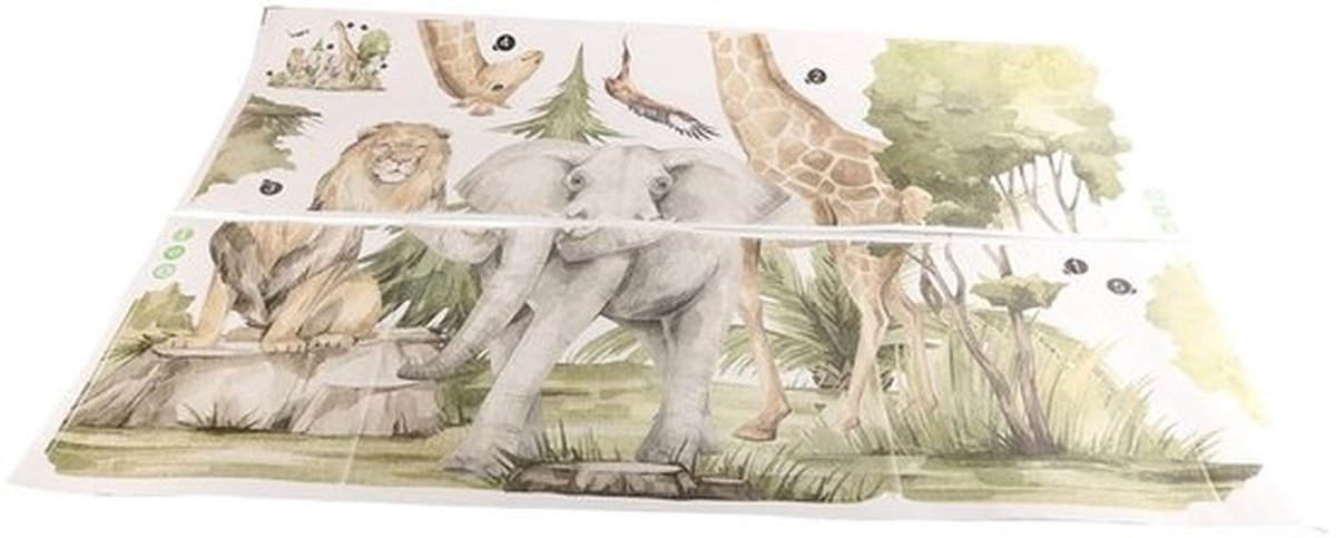 Grote Safari Dieren Muurstickers - Jungle Muurdecoratie - Speelse en kleurrijke stickers - Geschikt voor kinderkamer - Dieren stickers -...