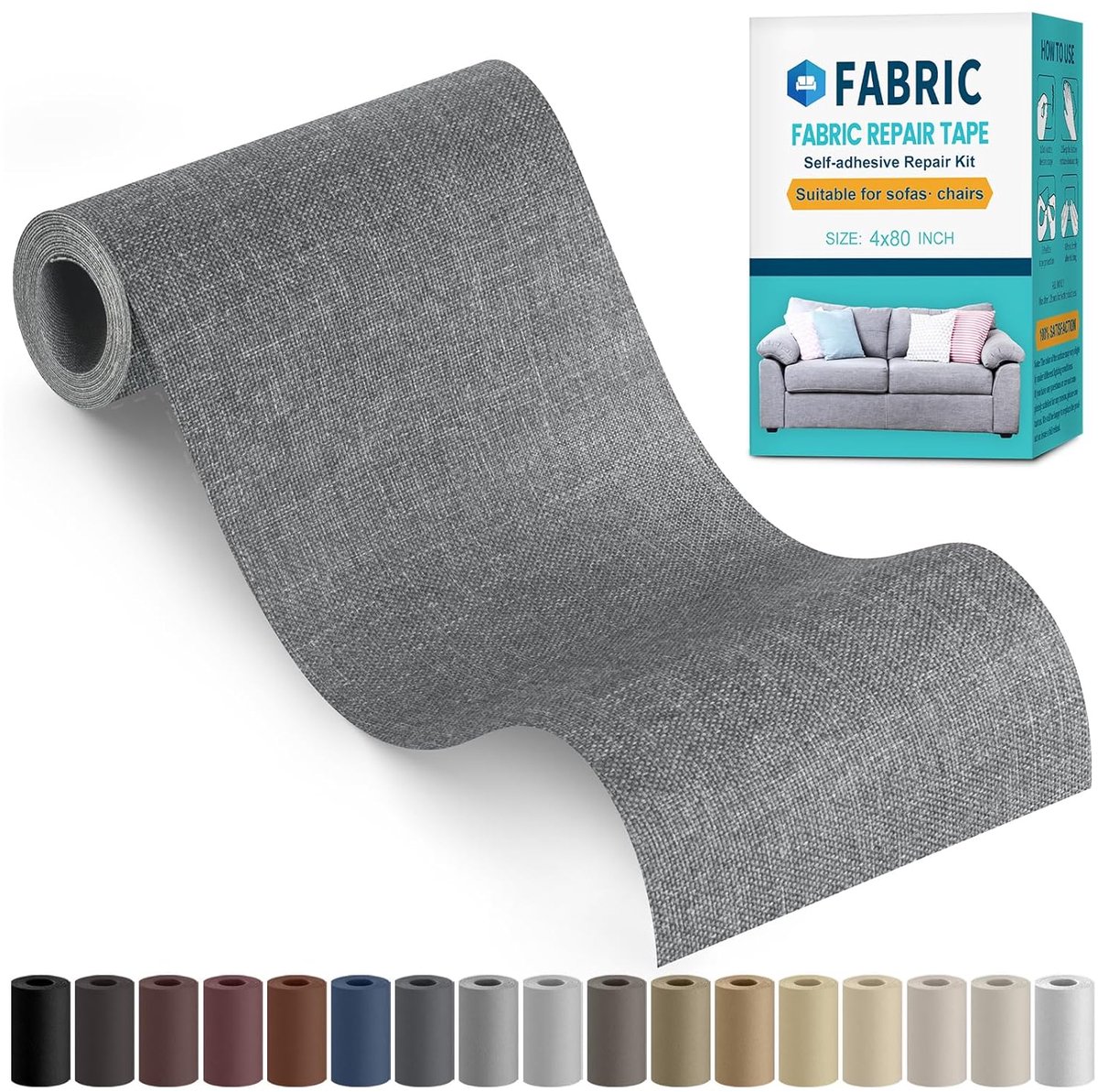 SnelShoppen - Stoffen Plakkers Grijs 10 x 200 cm - Canvas Reparatiepleisters Waterdicht Zelfklevend voor Banken Stoelen Gordijnen en Sprei